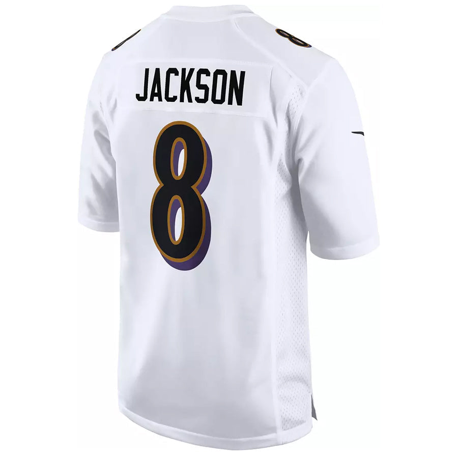 B.Ravens #8 Lamar Jackson Player White Fashion Replica Football Jerseys