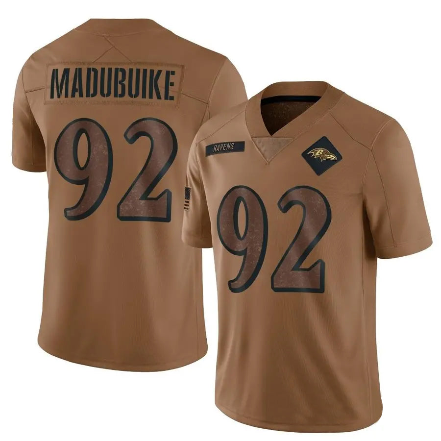 B.Ravens #92 Justin Madubuike Player Brown Salute To Service Limited Football Jerseys