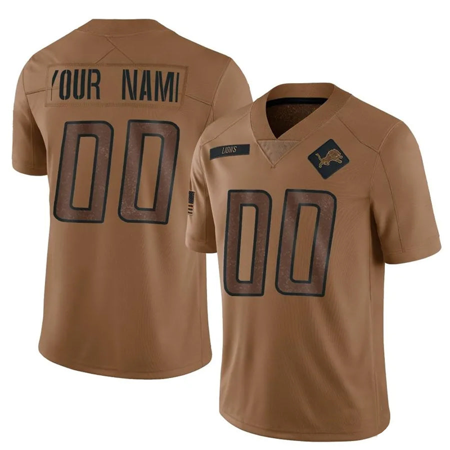 Custom D.Lions Brown Salute To Service Limited Football Jerseys