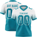 Custom White Teal Authentic Fade Fashion Football Jersey
