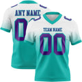 Custom White Purple-Aqua Authentic Fade Fashion Football Jersey