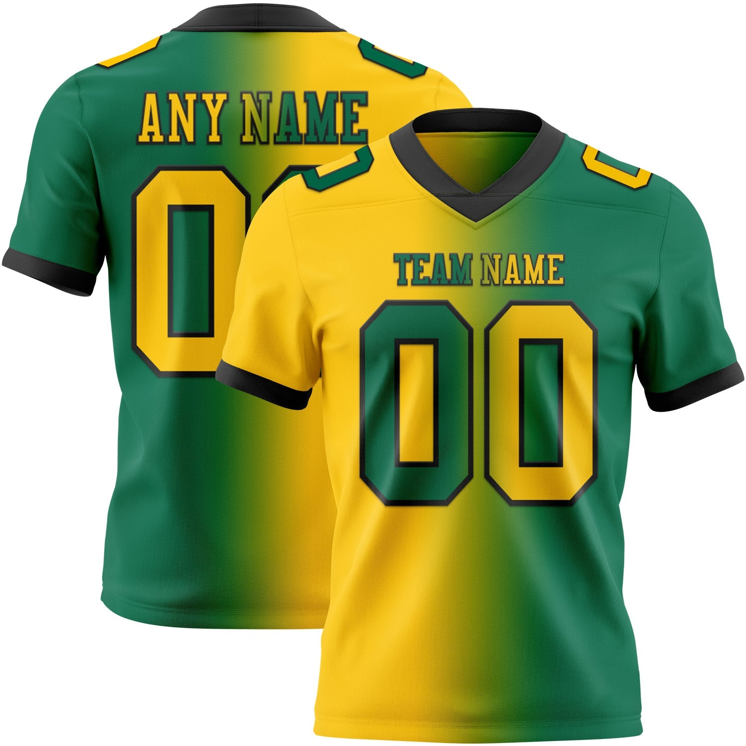 Custom Kelly Green Yellow-Black Authentic Gradient Fashion Football Jersey