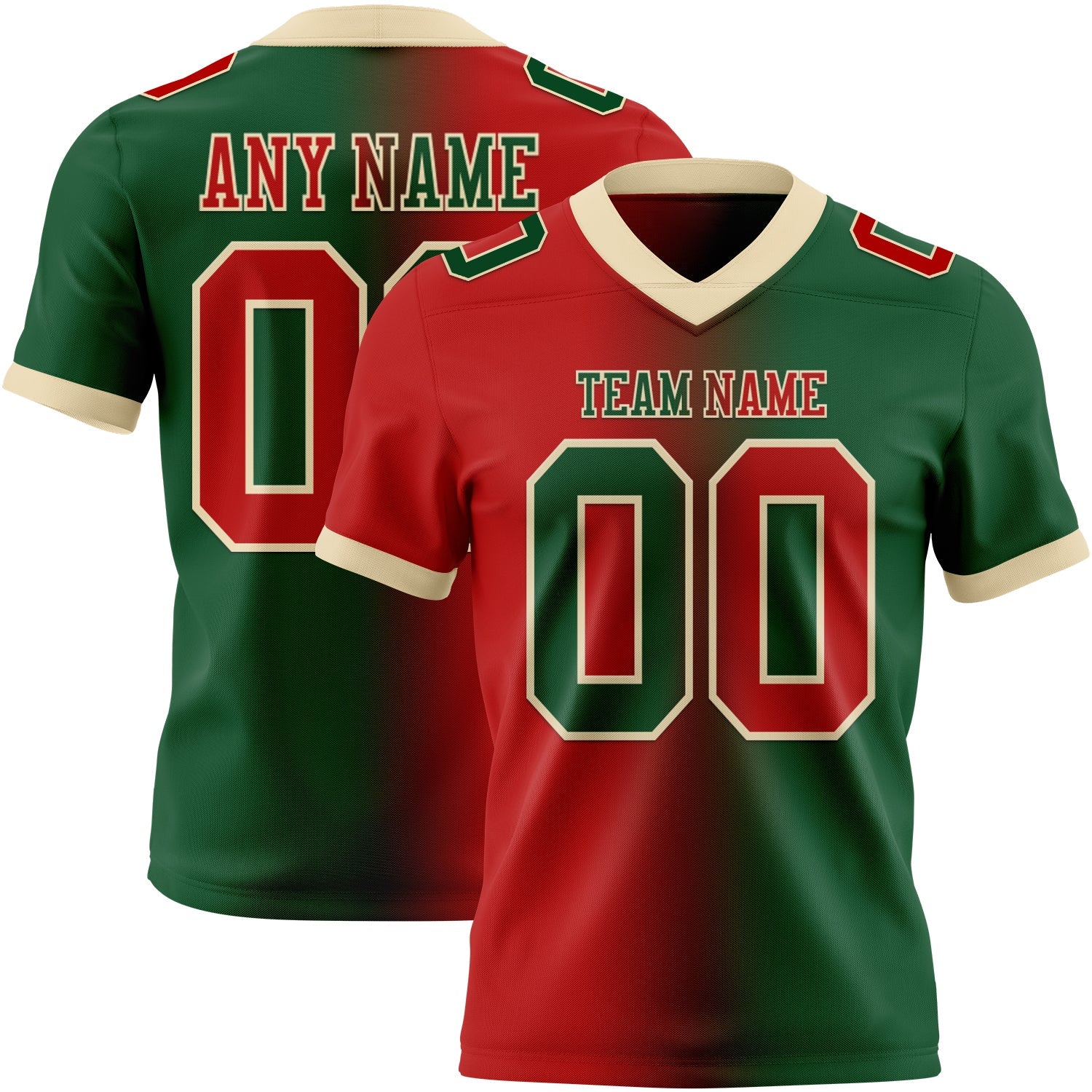 Custom Green Red-Cream Authentic Gradient Fashion Football Jersey