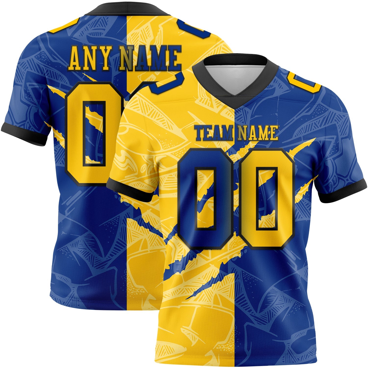 Custom Royal Yellow-Black Authentic Gradient Fashion Scratch Football Jersey