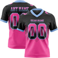 Custom Black Pink-Light Blue Authentic Gradient Square Shape 7V7 Flag Football Jersey