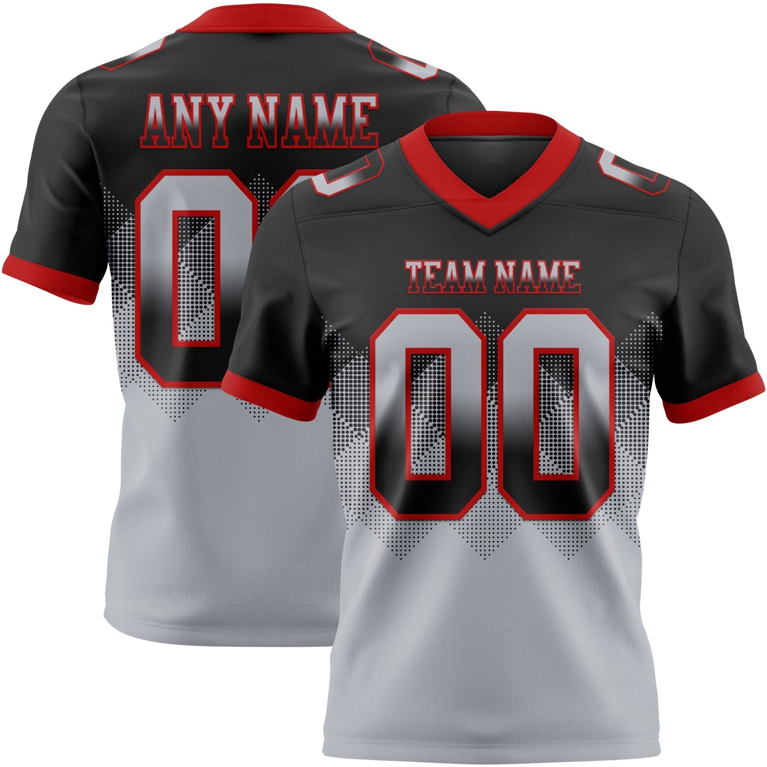 Custom Black Gray-Red Authentic Gradient Square Shape 7V7 Flag Football Jersey