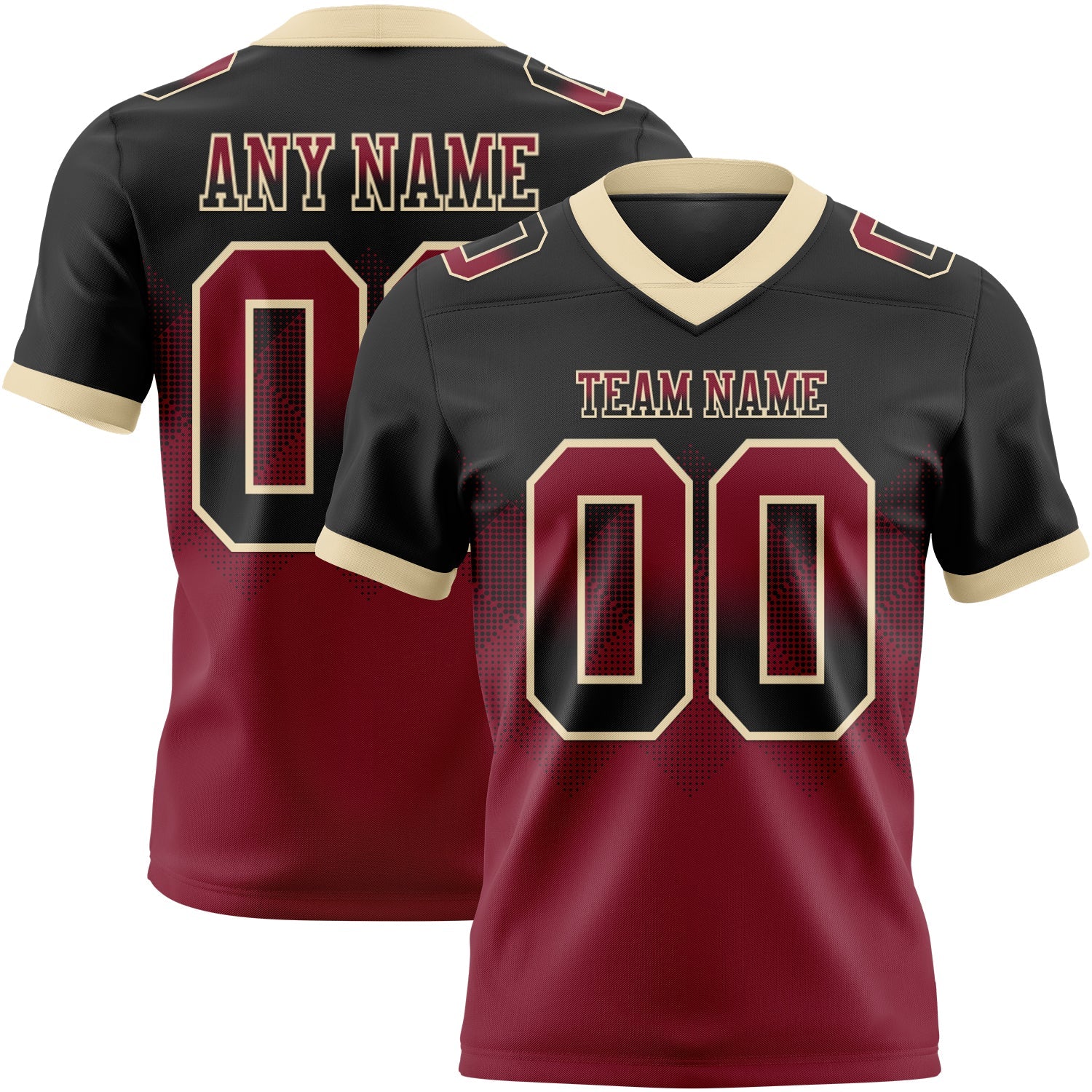 Custom Black Crimson-Cream Authentic Gradient Square Shape 7V7 Flag Football Jersey