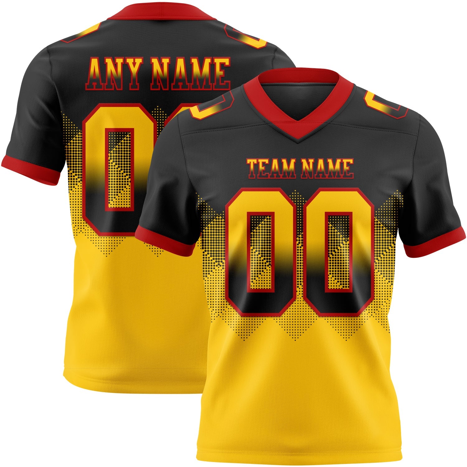 Custom Black Yellow-Red Authentic Gradient Square Shape 7V7 Flag Football Jersey