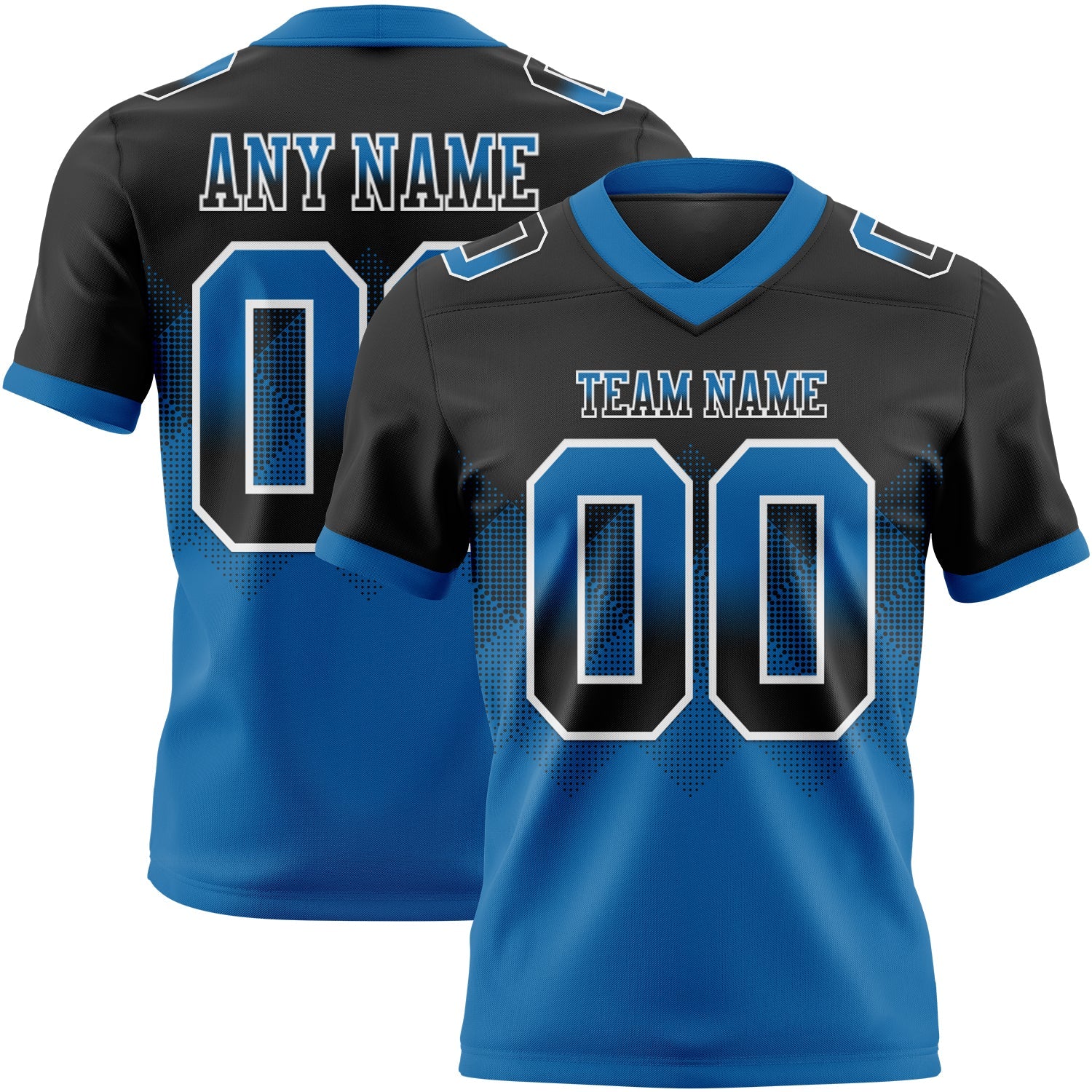 Custom Black Blue-White Authentic Gradient Square Shape 7V7 Flag Football Jersey