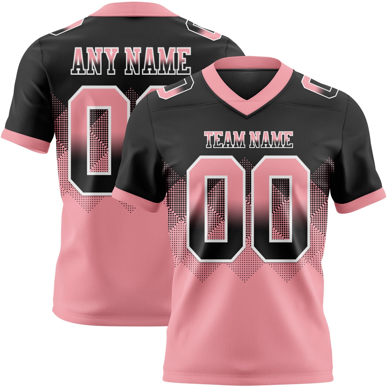 Custom Black Medium Pink-White Authentic Gradient Square Shape 7V7 Flag Football Jersey