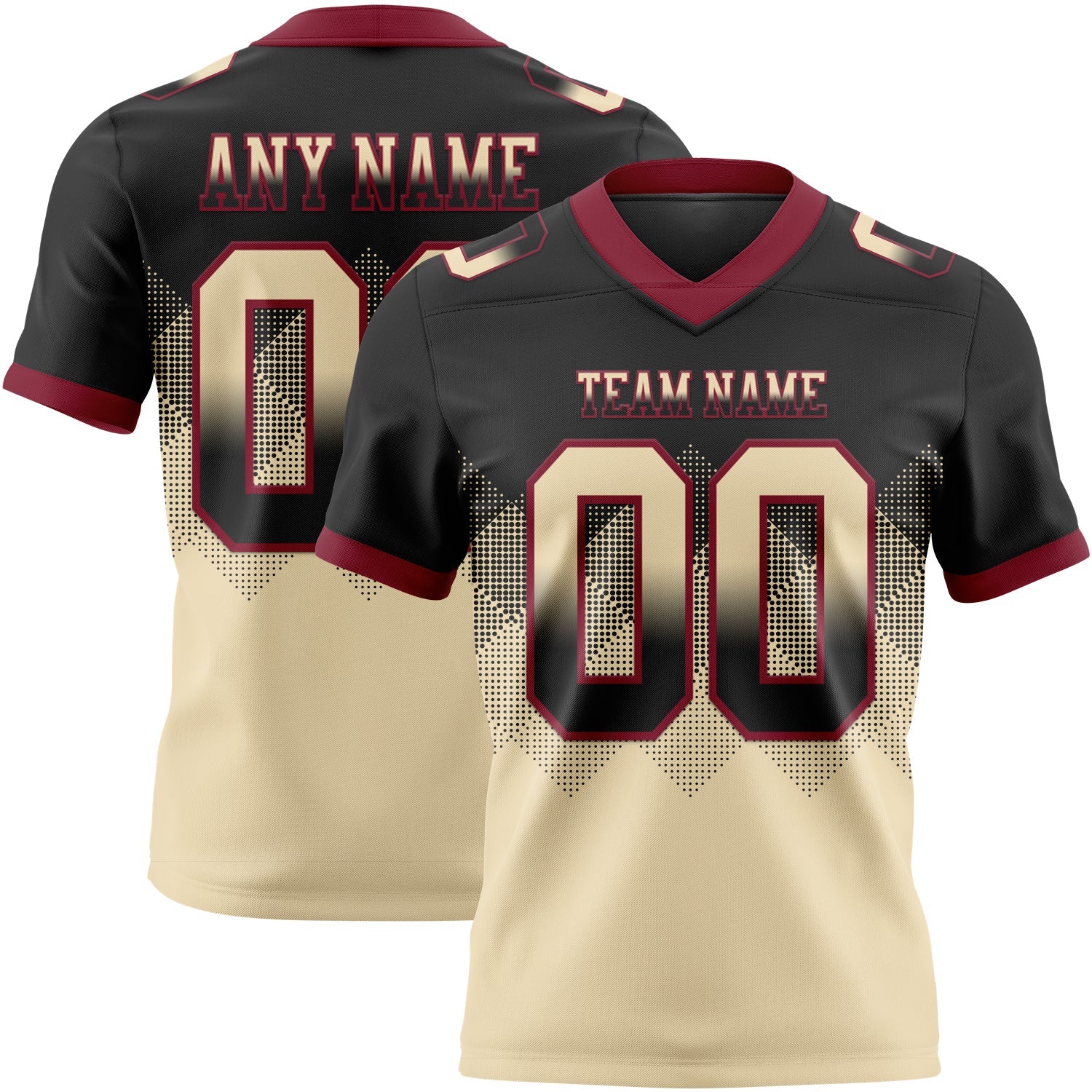 Custom Black Cream-Crimson Authentic Gradient Square Shape 7V7 Flag Football Jersey
