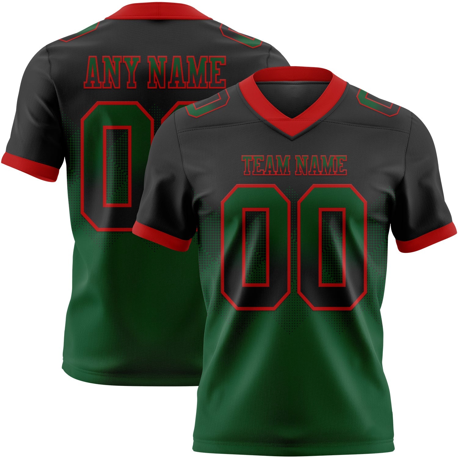 Custom Black Green-Red Authentic Gradient Square Shape 7V7 Flag Football Jersey
