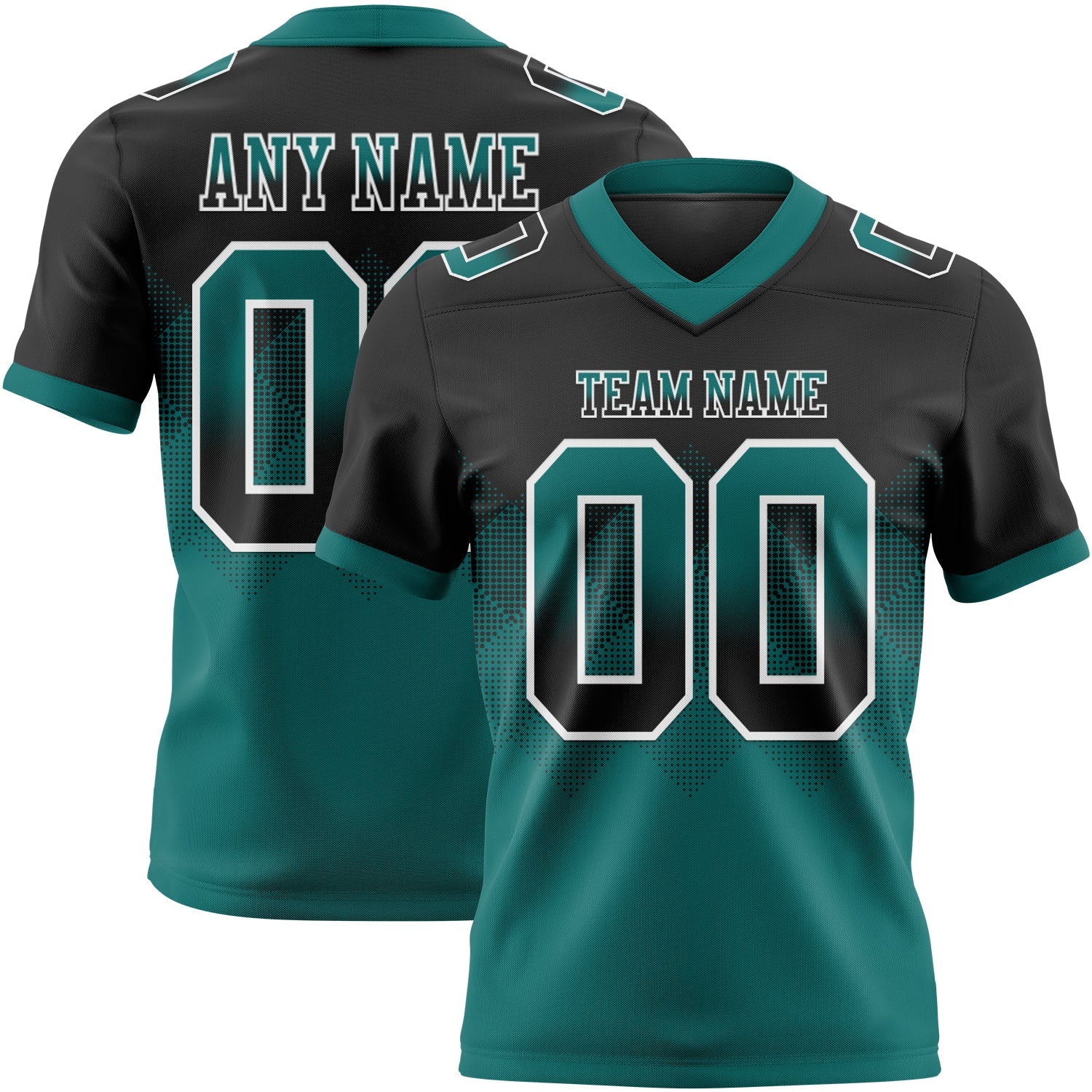 Custom Black Teal-White Authentic Gradient Square Shape 7V7 Flag Football Jersey