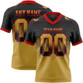 Custom Black Old Gold-Red Authentic Gradient Square Shape 7V7 Flag Football Jersey