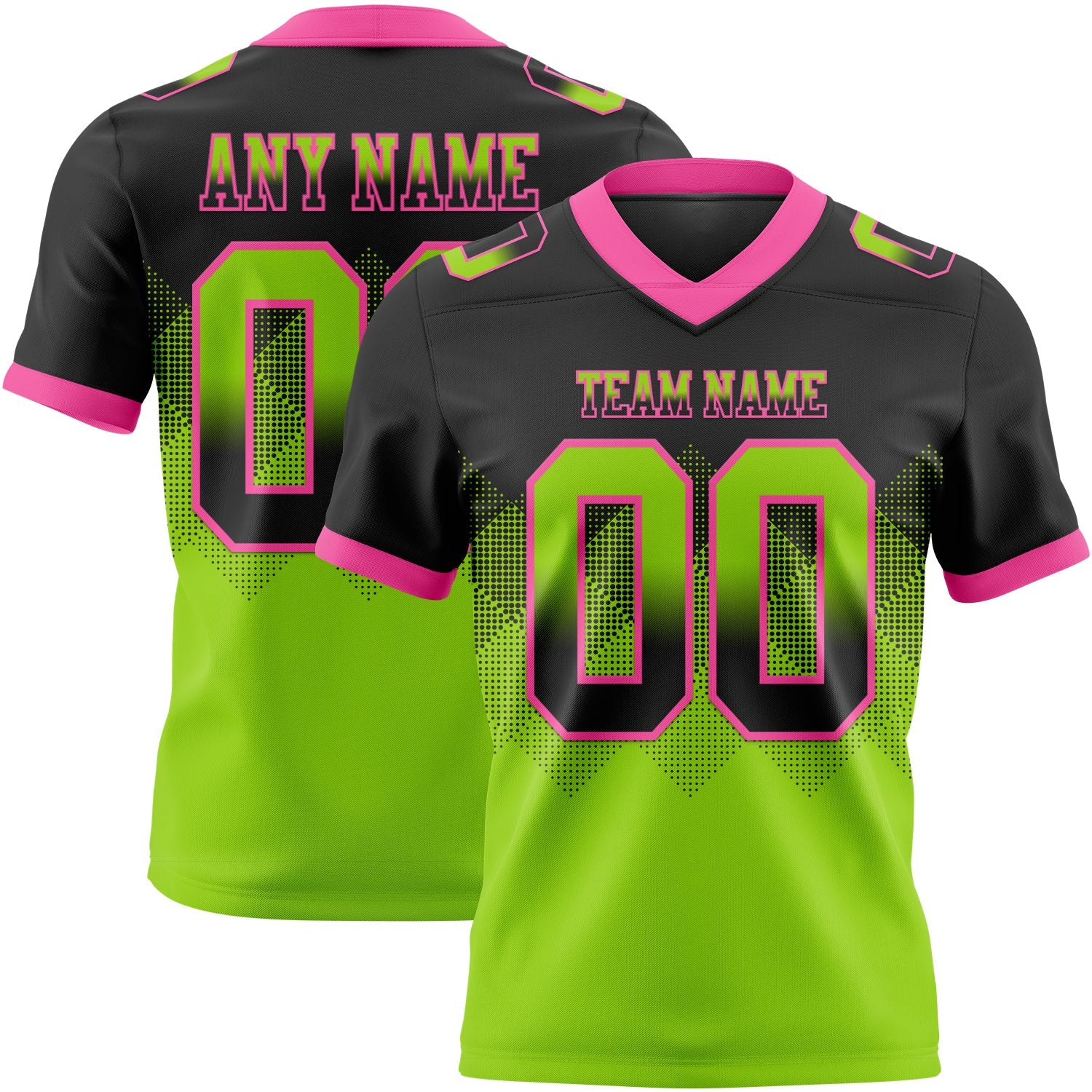 Custom Black Neon Green-Pink Authentic Gradient Square Shape 7V7 Flag Football Jersey