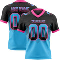 Custom Black Sky Blue-Pink Authentic Gradient Square Shape 7V7 Flag Football Jersey