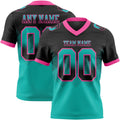 Custom Black Aqua-Pink Authentic Gradient Square Shape 7V7 Flag Football Jersey
