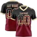 Custom Black Vintage USA Flag Crimson-Cream Authentic Gradient Square Shape 7V7 Flag Football Jersey