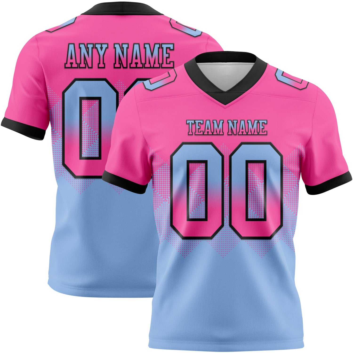 Custom Pink Light Blue-Black Authentic Gradient Square Shape 7V7 Flag Football Jersey