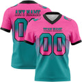 Custom Pink Teal-Black Authentic Gradient Square Shape 7V7 Flag Football Jersey