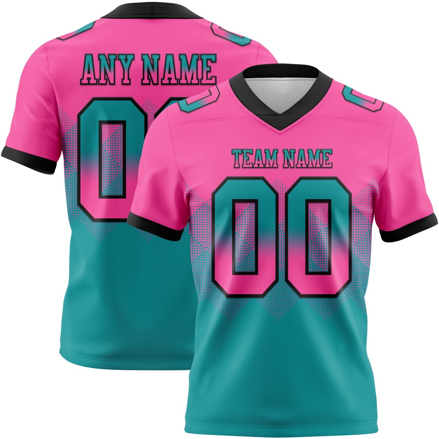 Custom Pink Teal-Black Authentic Gradient Square Shape 7V7 Flag Football Jersey