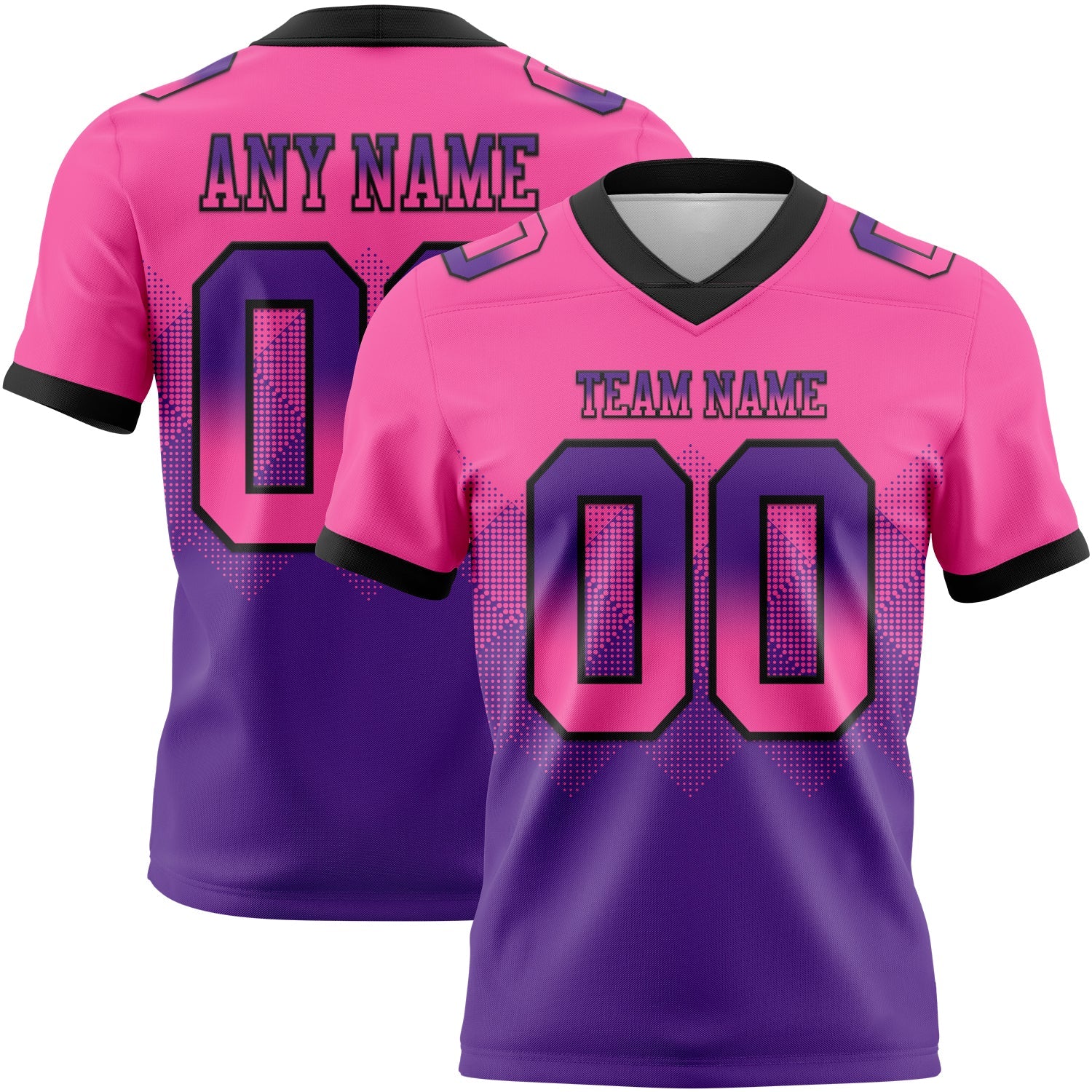 Custom Pink Purple-Black Authentic Gradient Square Shape 7V7 Flag Football Jersey