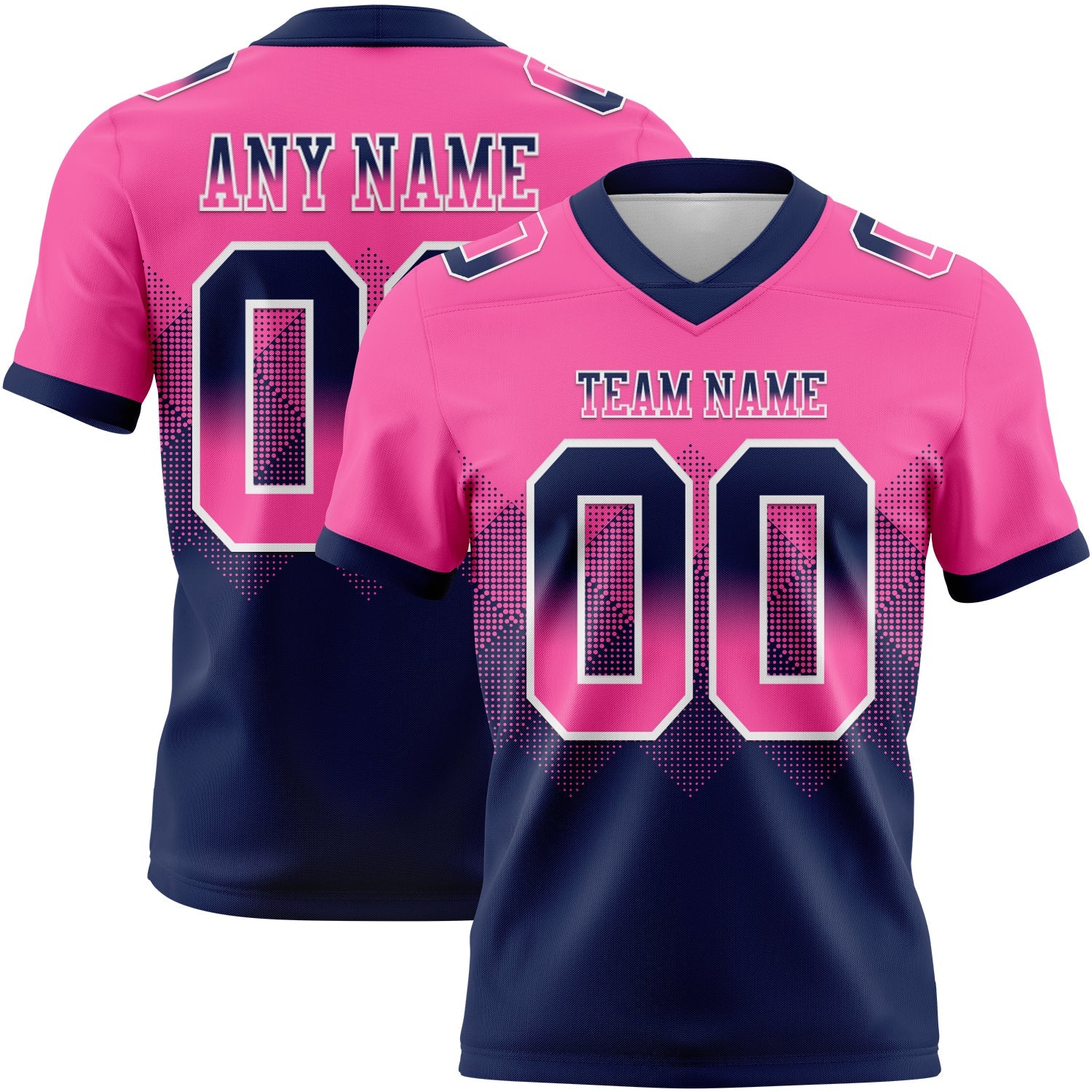 Custom Pink Navy-White Authentic Gradient Square Shape 7V7 Flag Football Jersey