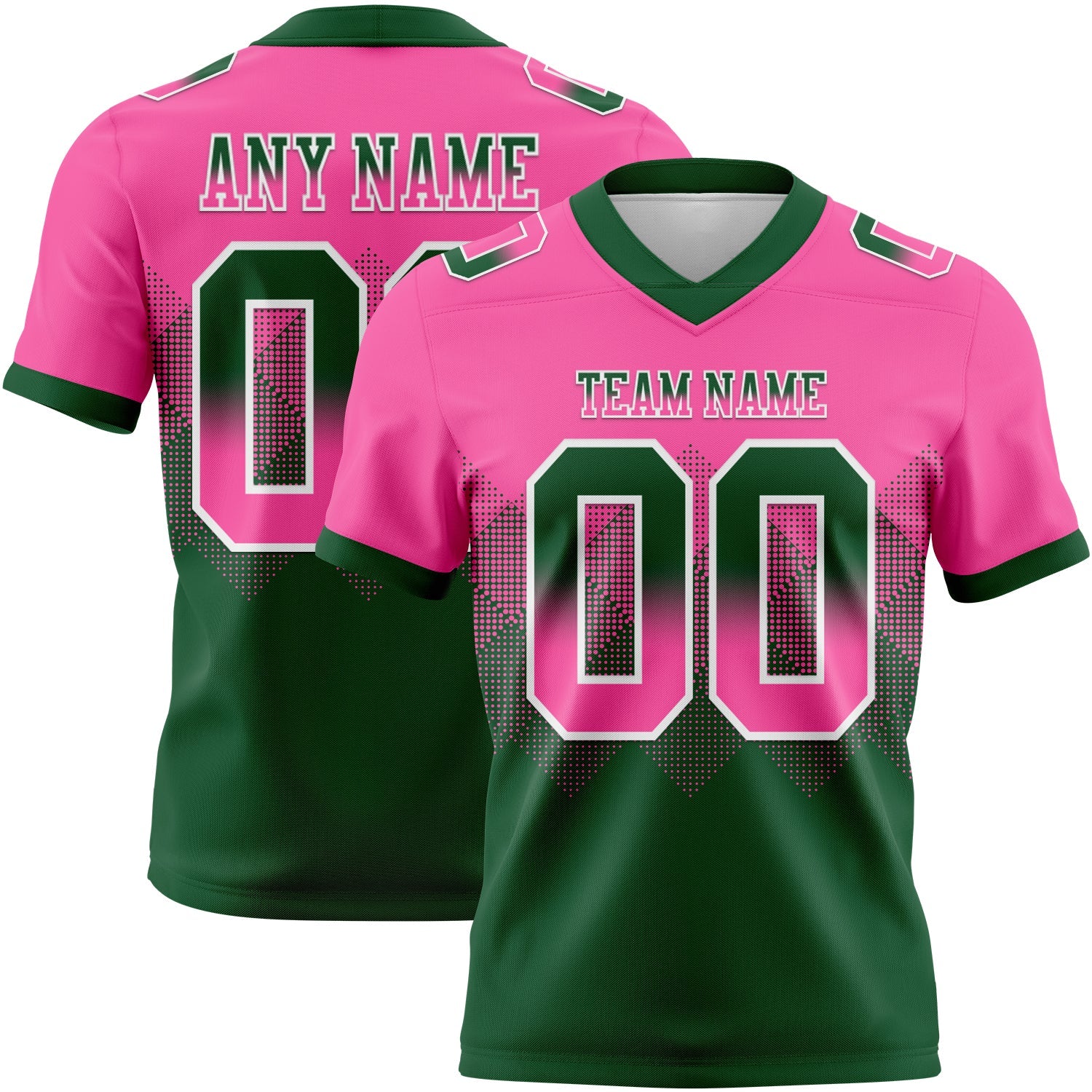 Custom Pink Green-White Authentic Gradient Square Shape 7V7 Flag Football Jersey