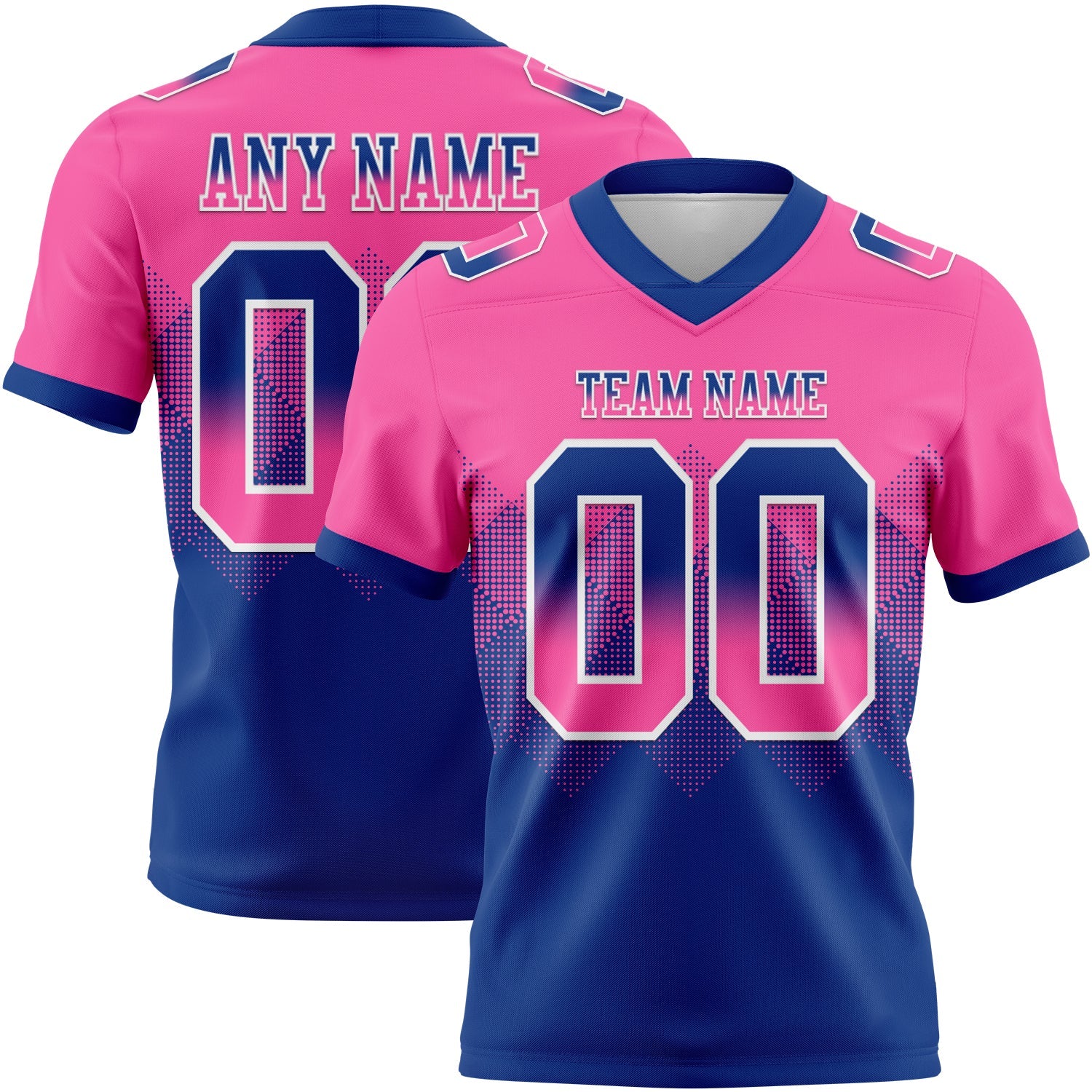 Custom Pink Royal-White Authentic Gradient Square Shape 7V7 Flag Football Jersey