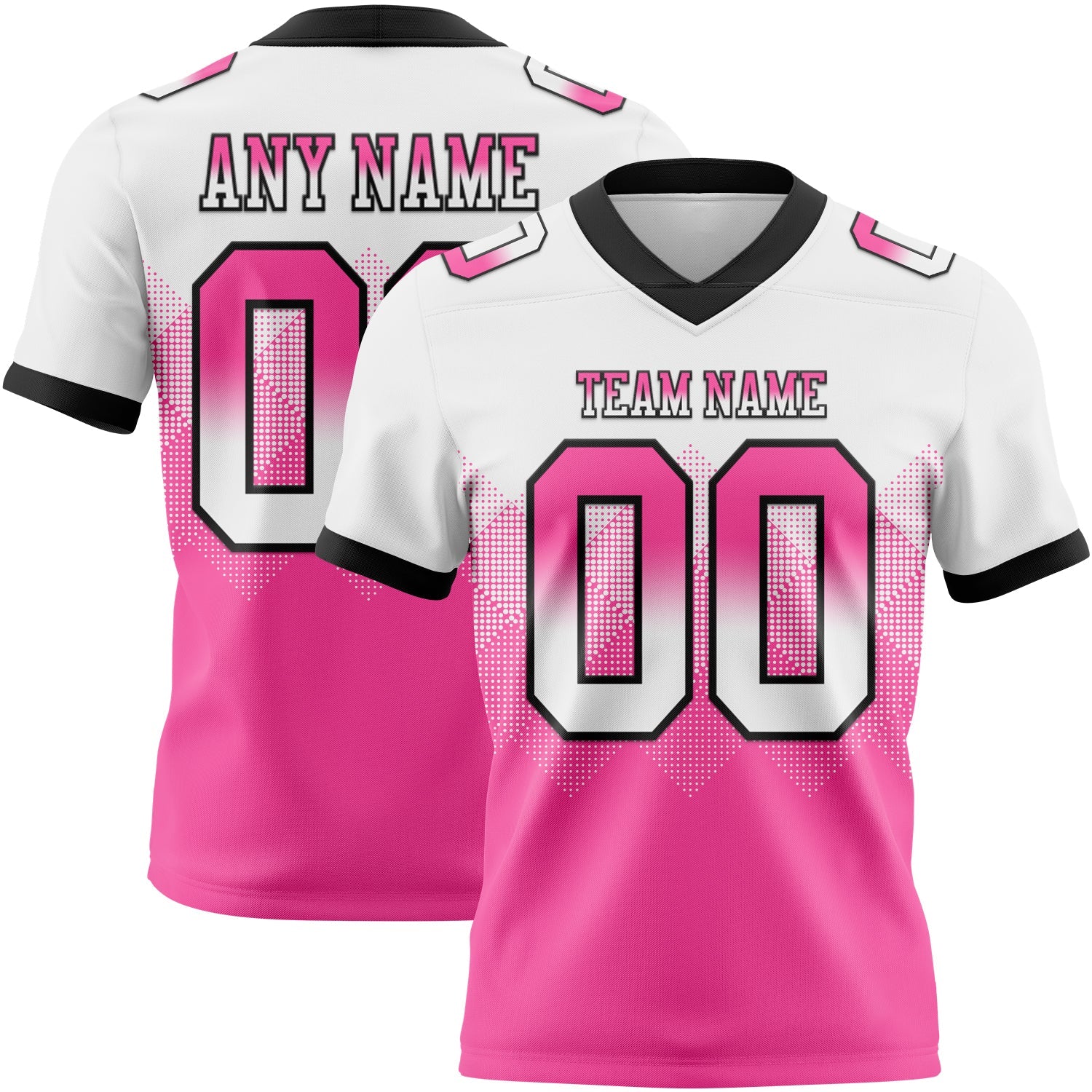 Custom White Pink-Black Authentic Gradient Square Shape 7V7 Flag Football Jersey