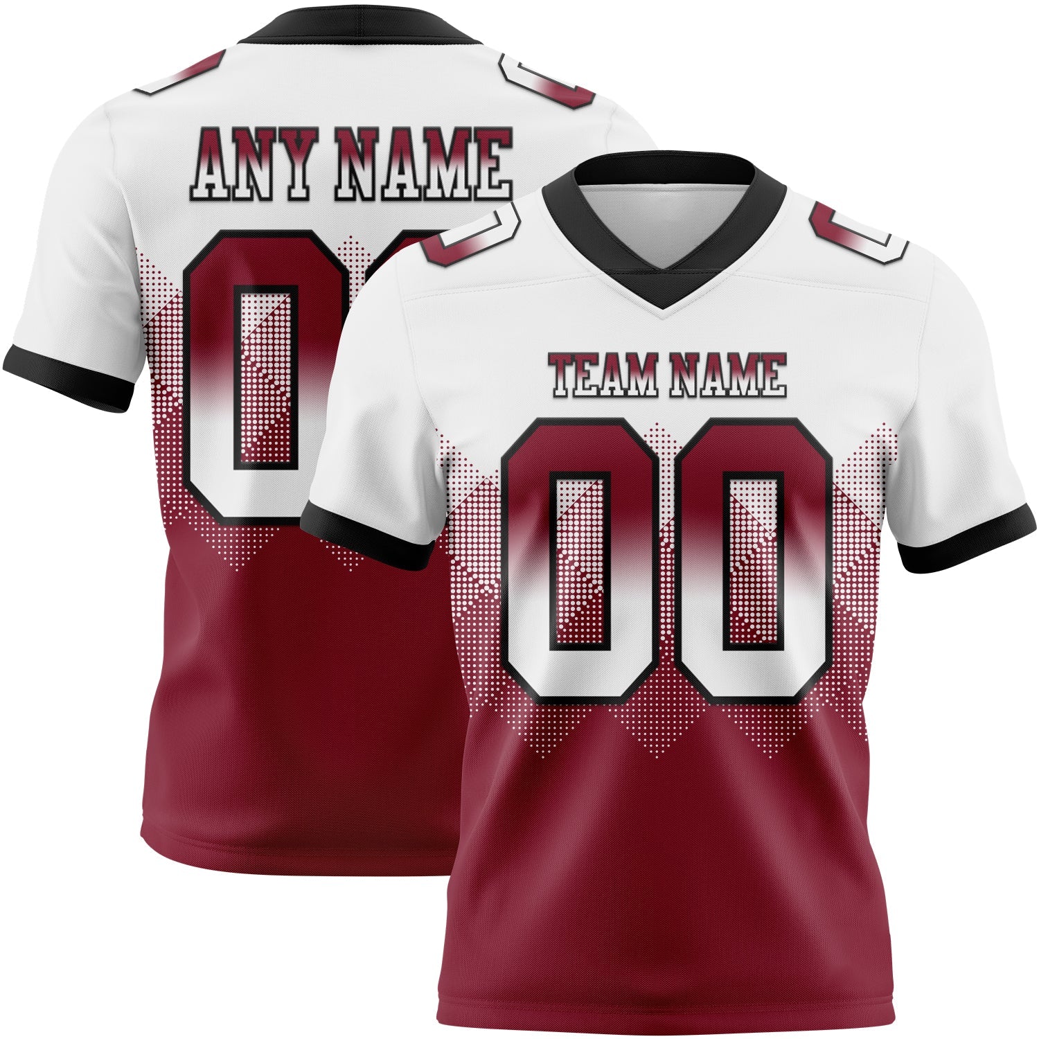 Custom White Crimson-Black Authentic Gradient Square Shape 7V7 Flag Football Jersey