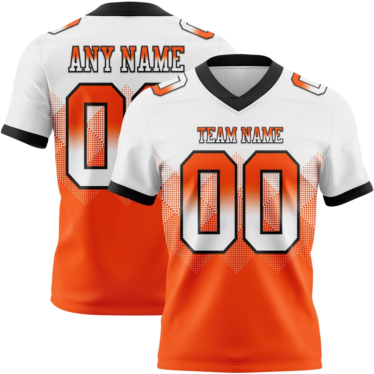 Custom White Orange-Black Authentic Gradient Square Shape 7V7 Flag Football Jersey