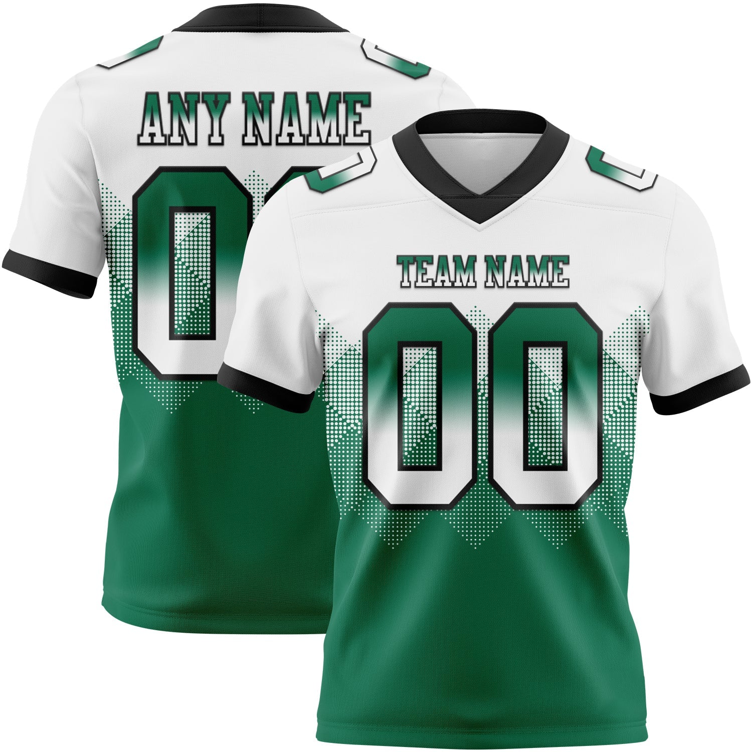 Custom White Kelly Green-Black Authentic Gradient Square Shape 7V7 Flag Football Jersey