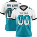 Custom White Teal-Black Authentic Gradient Square Shape 7V7 Flag Football Jersey