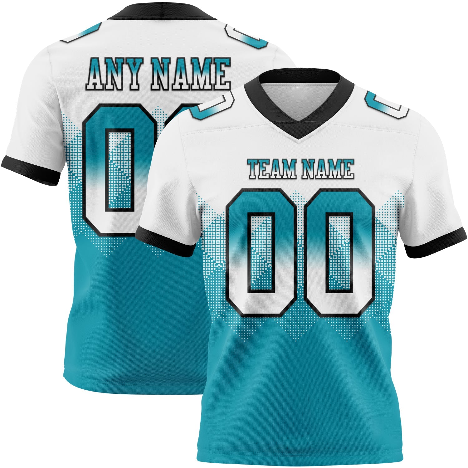 Custom White Teal-Black Authentic Gradient Square Shape 7V7 Flag Football Jersey