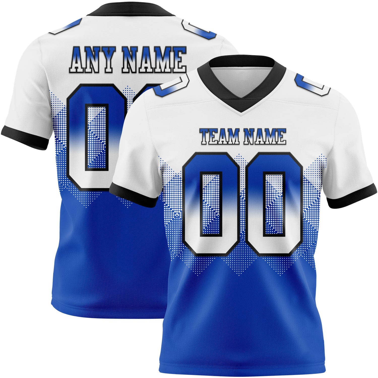 Custom White Thunder Blue-Black Authentic Gradient Square Shape 7V7 Flag Football Jersey