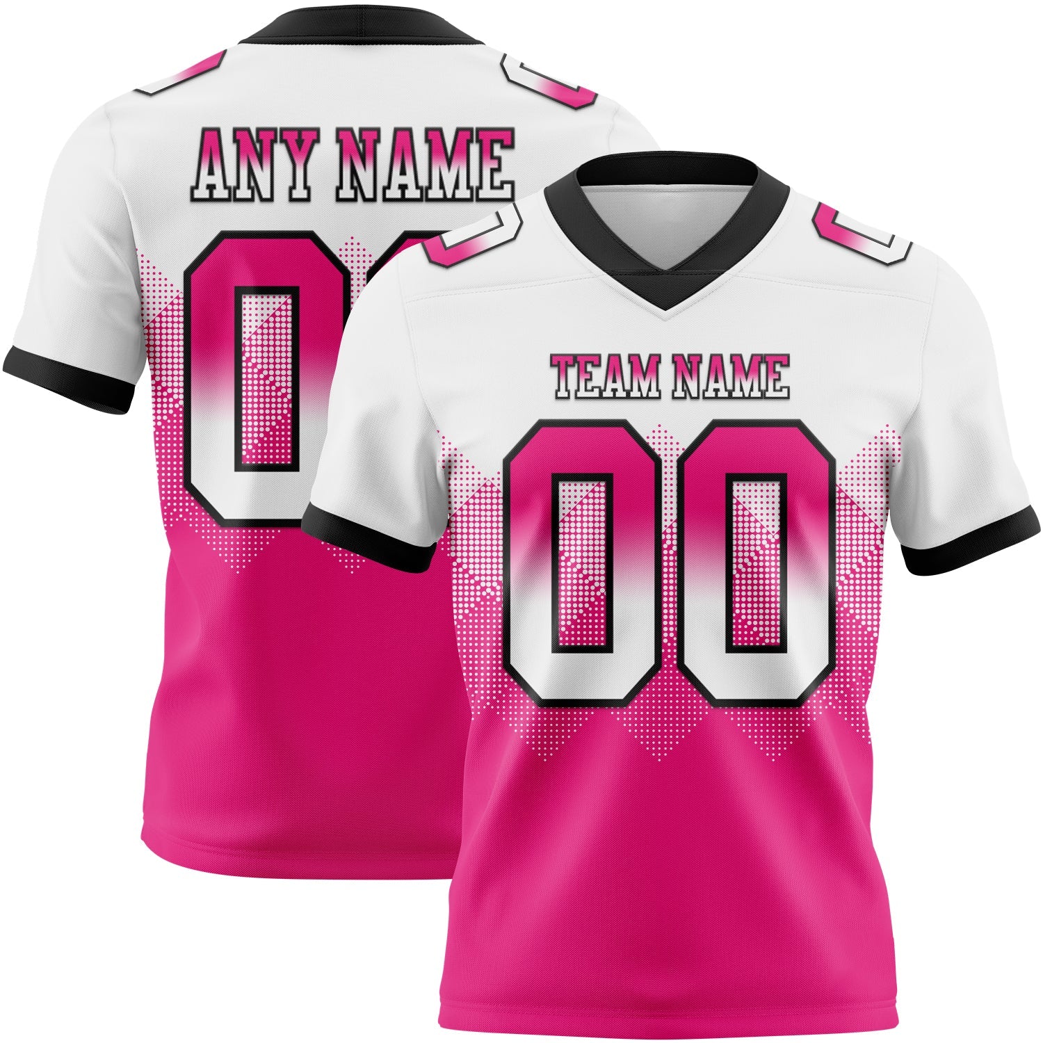 Custom White Hot Pink-Black Authentic Gradient Square Shape 7V7 Flag Football Jersey