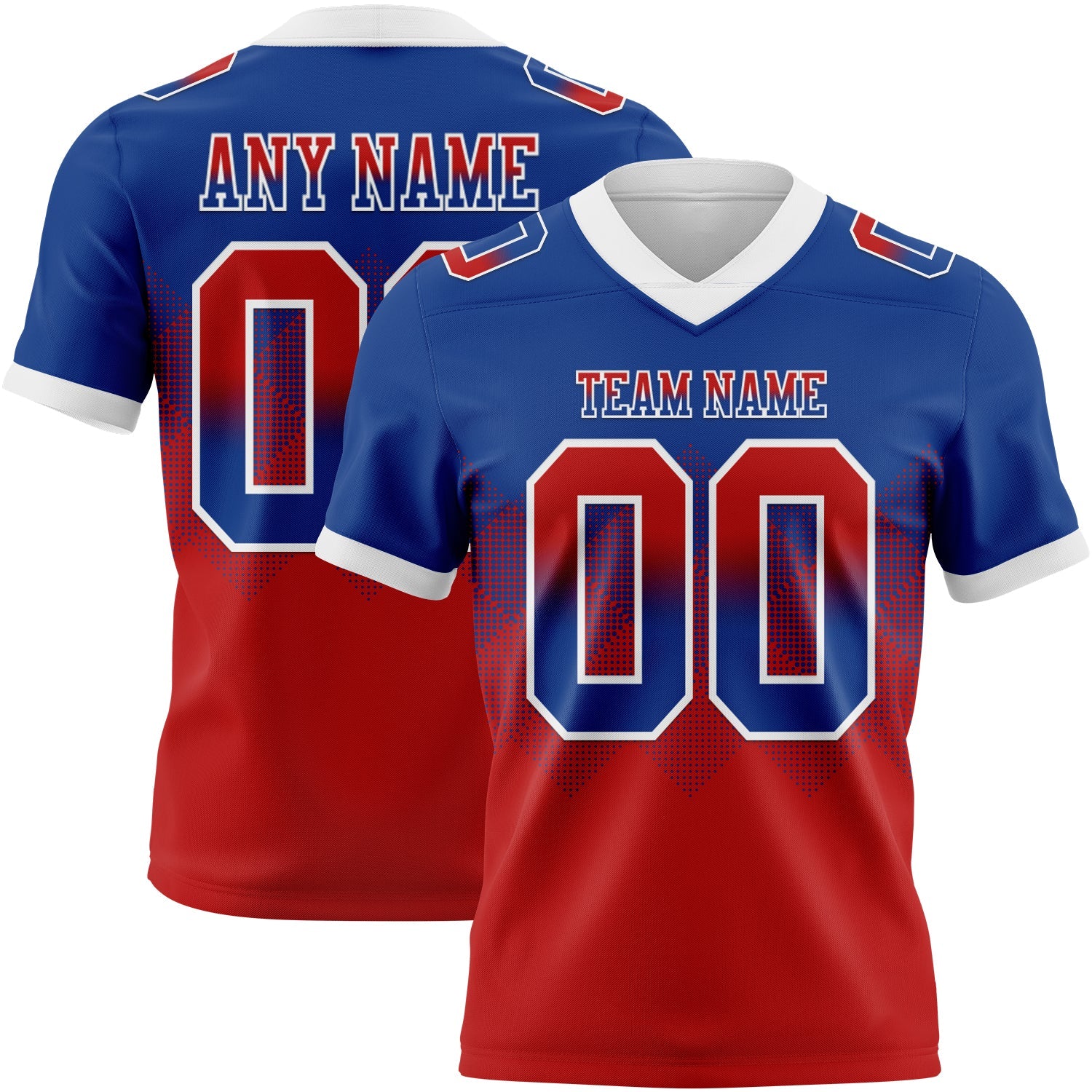 Custom Royal Red-White Authentic Gradient Square Shape 7V7 Flag Football Jersey