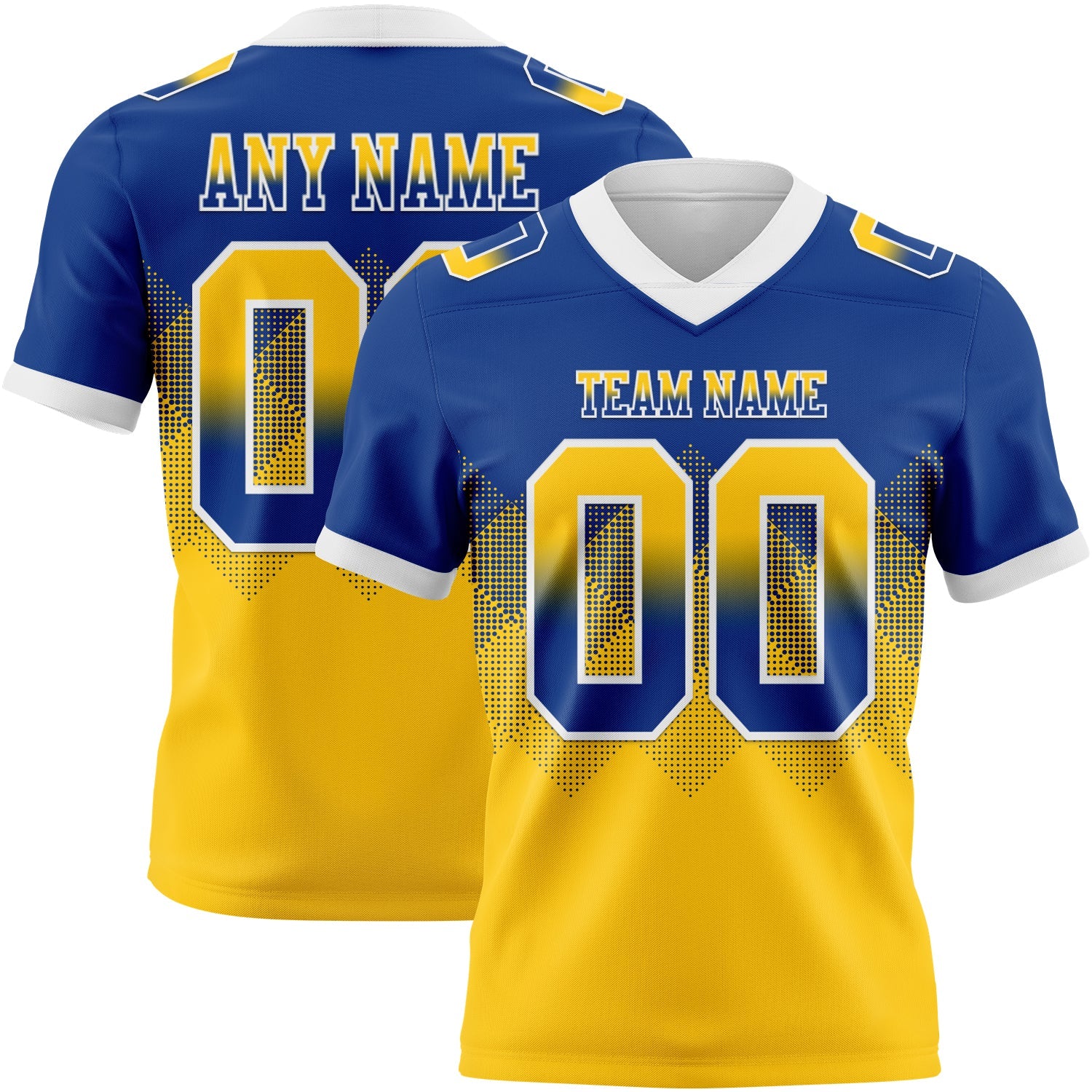 Custom Royal Yellow-White Authentic Gradient Square Shape 7V7 Flag Football Jersey
