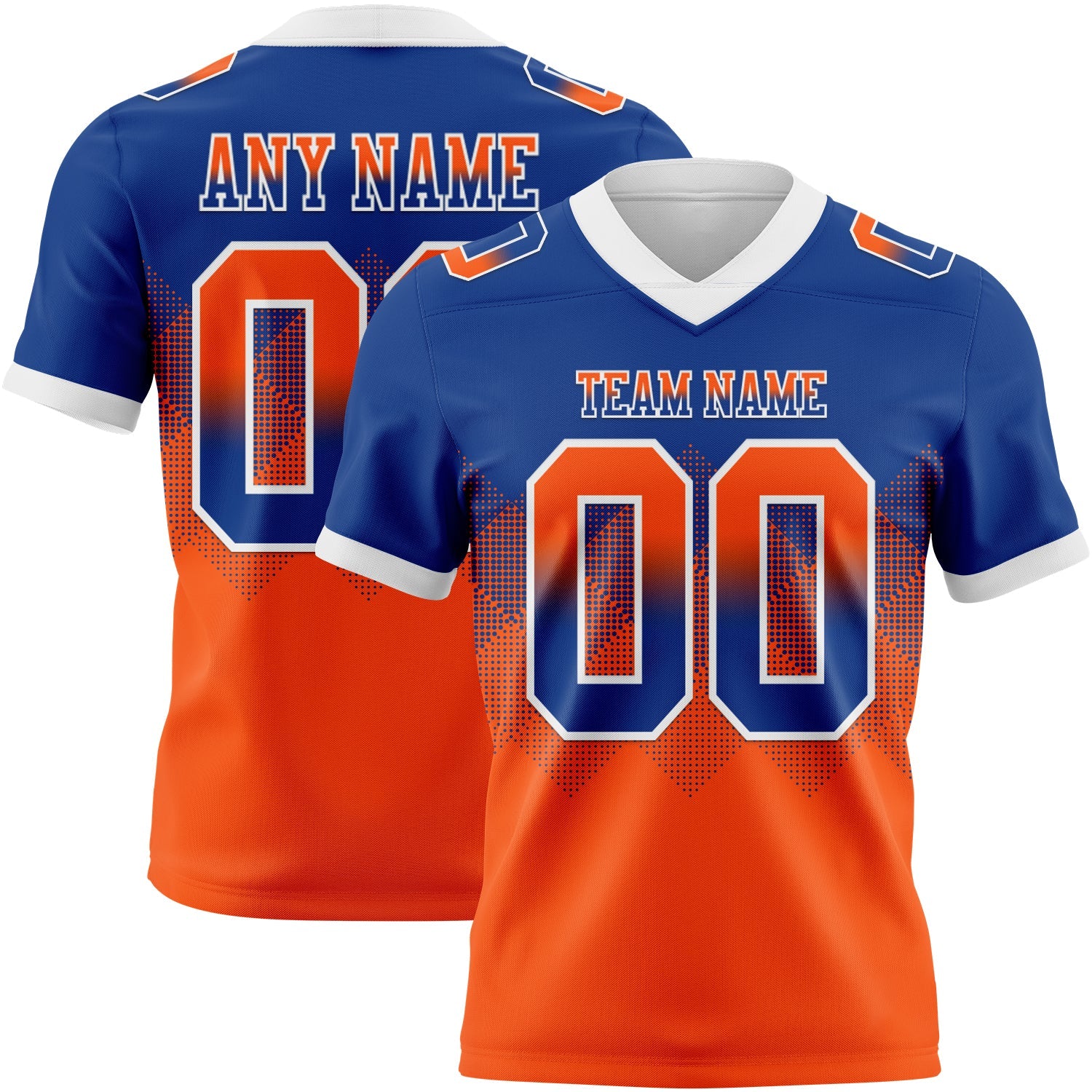 Custom Royal Orange-White Authentic Gradient Square Shape 7V7 Flag Football Jersey