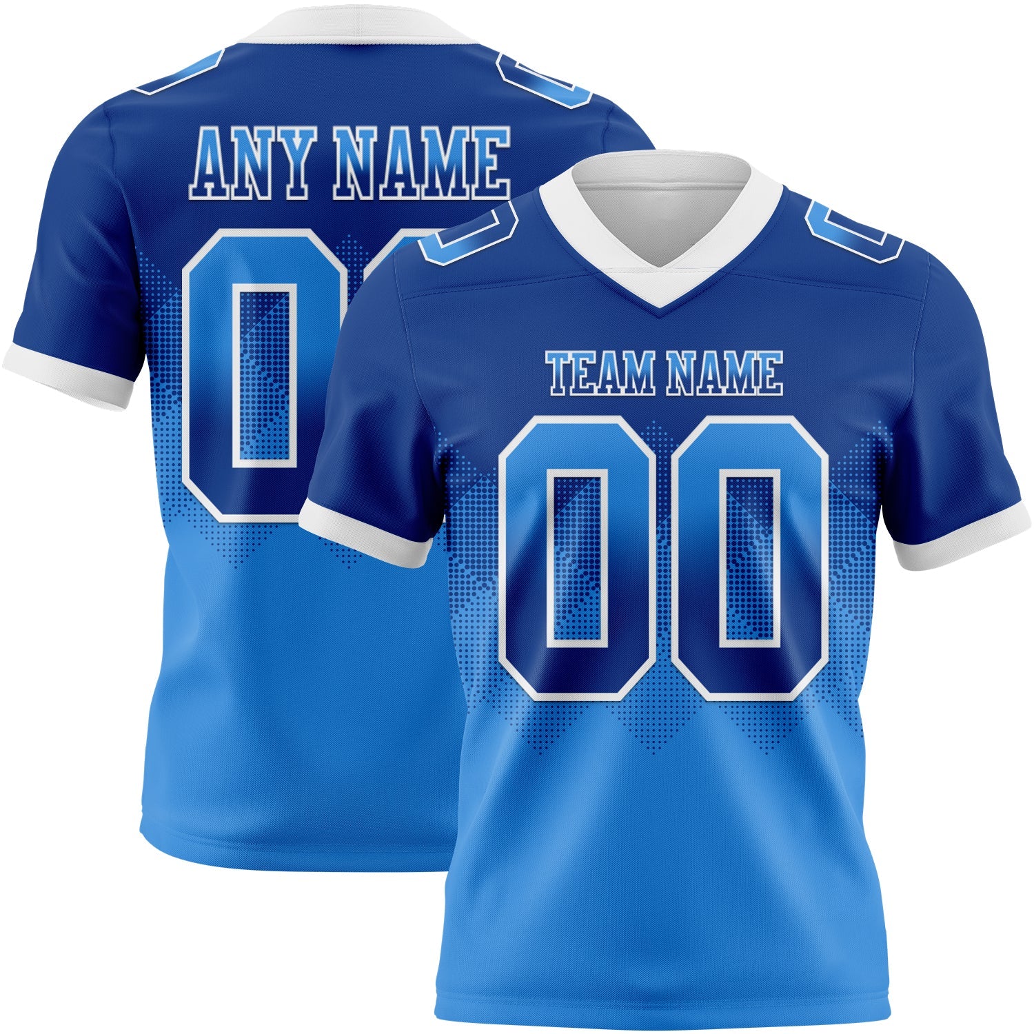 Custom Royal Powder Blue-White Authentic Gradient Square Shape 7V7 Flag Football Jersey
