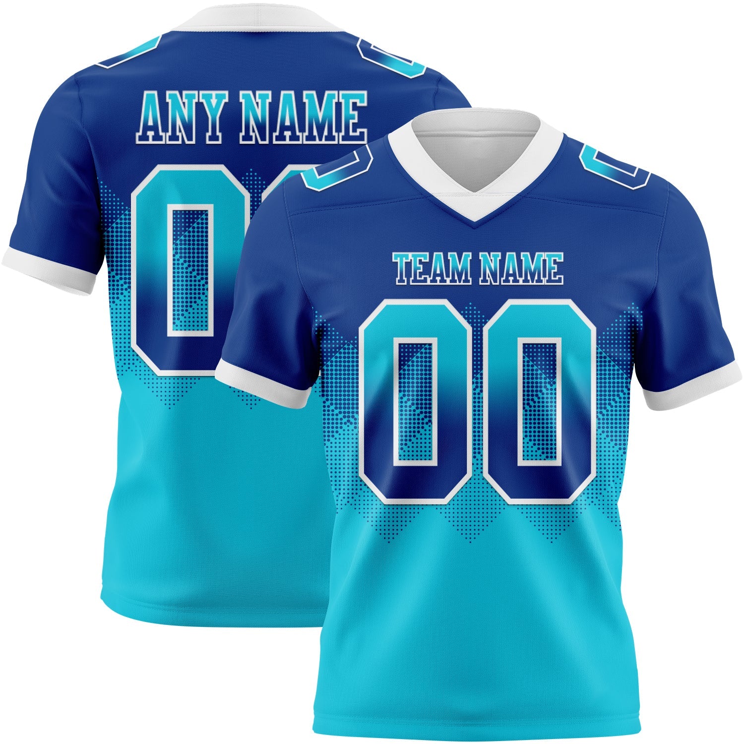 Custom Royal Lakes Blue-White Authentic Gradient Square Shape 7V7 Flag Football Jersey