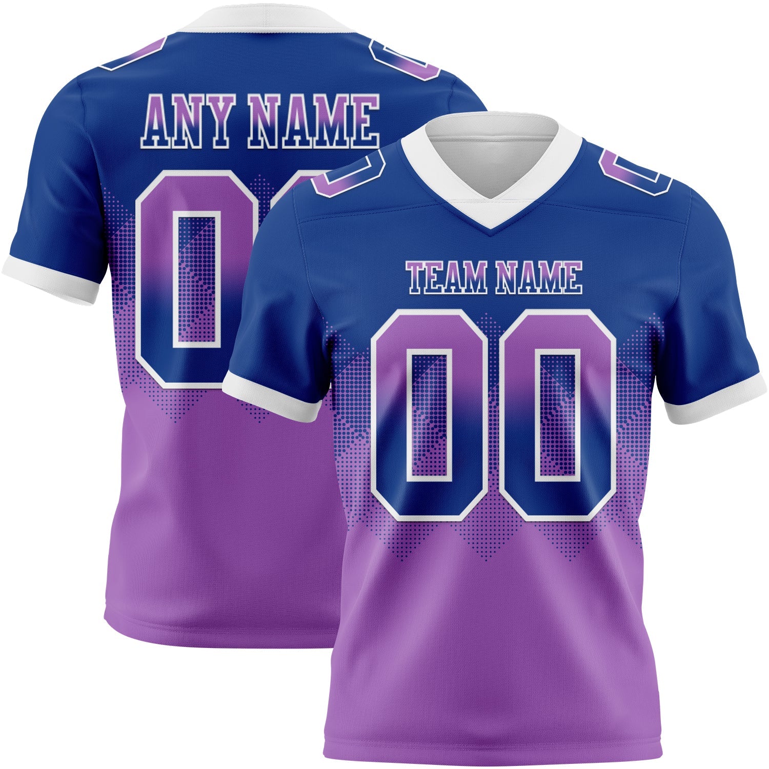 Custom Royal Medium Purple-White Authentic Gradient Square Shape 7V7 Flag Football Jersey