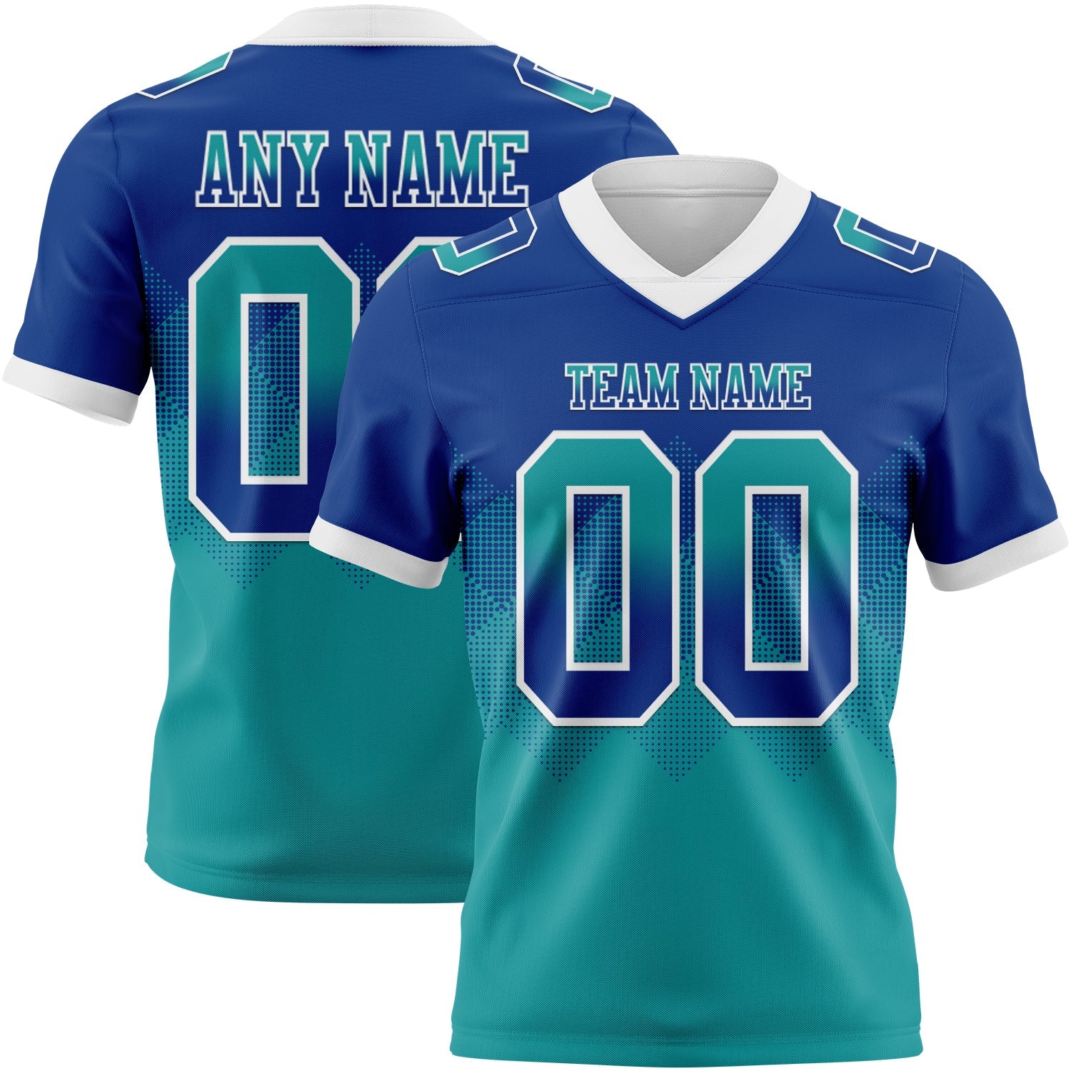 Custom Royal Teal-White Authentic Gradient Square Shape 7V7 Flag Football Jersey