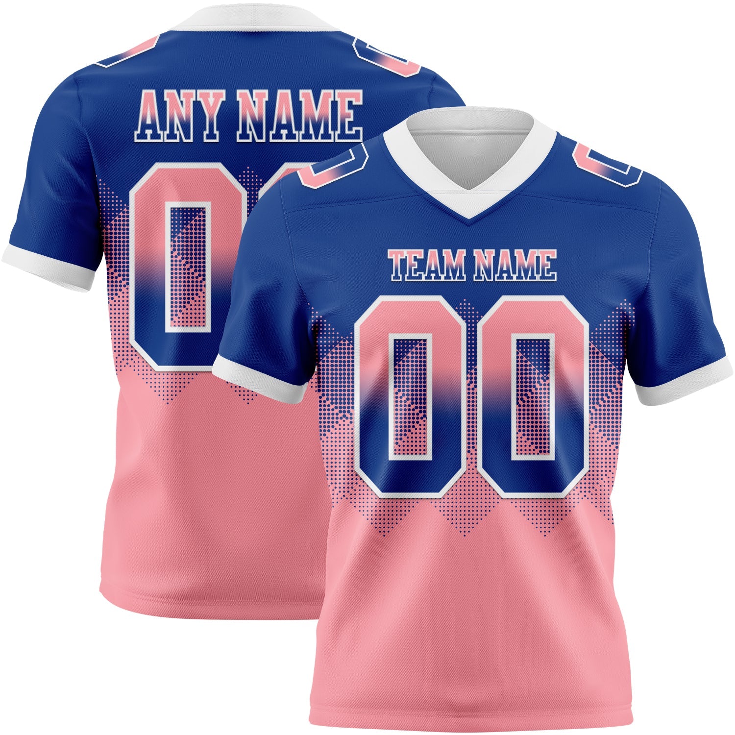 Custom Royal Medium Pink-White Authentic Gradient Square Shape 7V7 Flag Football Jersey
