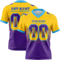 Custom Yellow Purple-Sky Blue Authentic Gradient Square Shape 7V7 Flag Football Jersey
