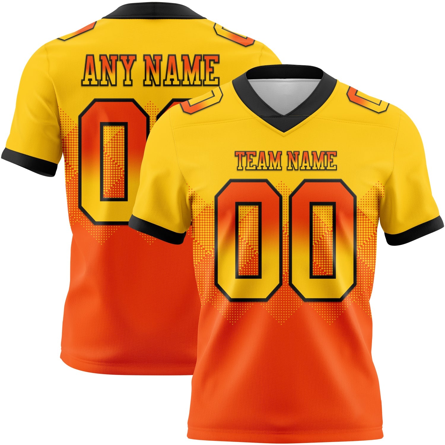 Custom Yellow Orange-Black Authentic Gradient Square Shape 7V7 Flag Football Jersey
