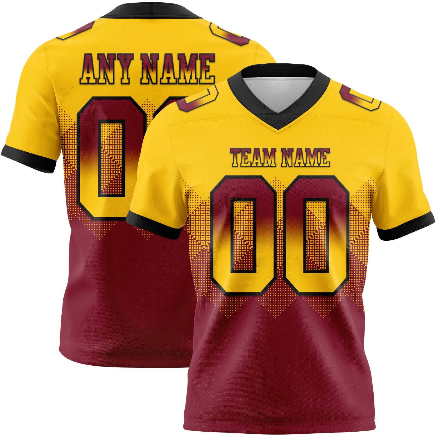 Custom Yellow Crimson-Black Authentic Gradient Square Shape 7V7 Flag Football Jersey
