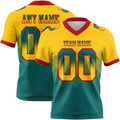 Custom Yellow Teal-Red Authentic Gradient Square Shape 7V7 Flag Football Jersey