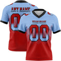 Custom Light Blue Red-Black Authentic Gradient Square Shape 7V7 Flag Football Jersey